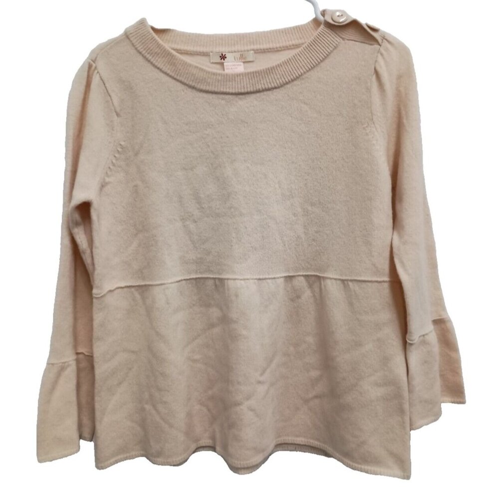 VTG Y2K Tulle Babydoll Sweater Womens Large Cream Wool Cottagecore‎ Bell Sleeve
